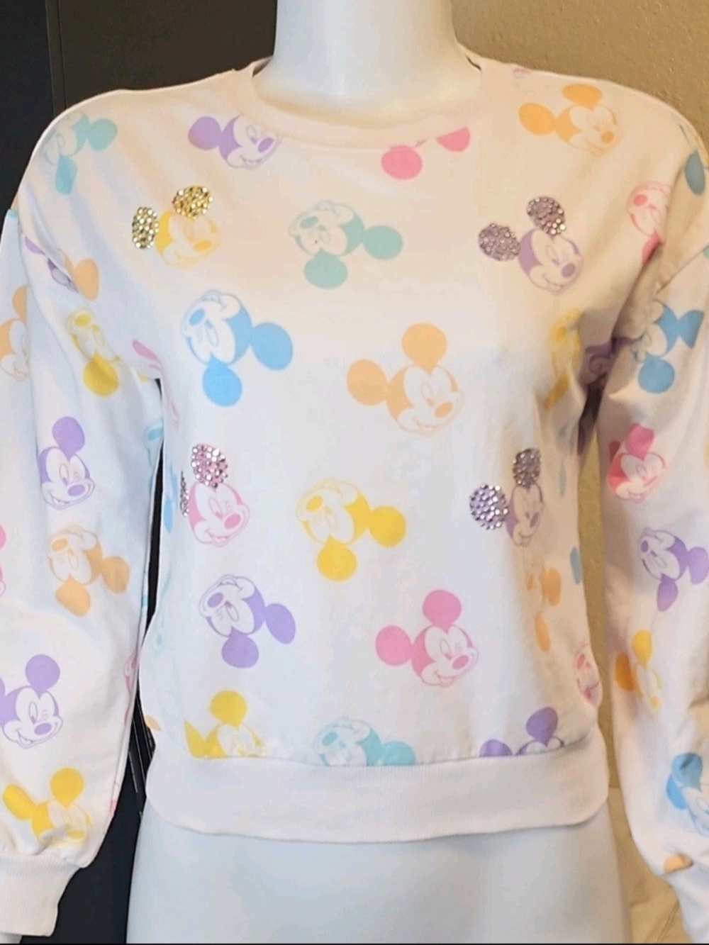 Disney Parks Mickey Mouse Rhinestone Graphic Crewneck Sweatshirt L